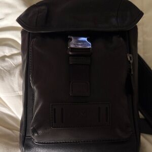 Coach Men's Black Leather Bag with hang tag.